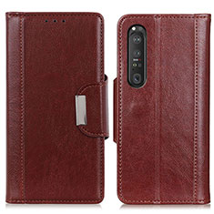 Leather Case Stands Flip Cover Holder M01L for Sony Xperia 1 III Brown