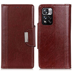 Leather Case Stands Flip Cover Holder M01L for Xiaomi Redmi Note 11 Pro+ Plus 5G Brown