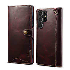 Leather Case Stands Flip Cover Holder M01T for Samsung Galaxy S21 Ultra 5G Red Wine