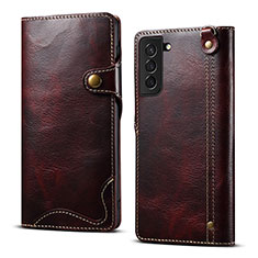 Leather Case Stands Flip Cover Holder M01T for Samsung Galaxy S22 Plus 5G Red Wine
