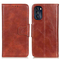 Leather Case Stands Flip Cover Holder M02L for Motorola Moto G 5G (2022) Brown