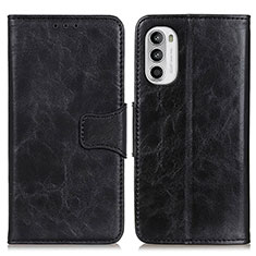 Leather Case Stands Flip Cover Holder M02L for Motorola MOTO G52 Black