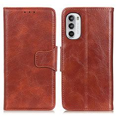 Leather Case Stands Flip Cover Holder M02L for Motorola MOTO G52 Brown