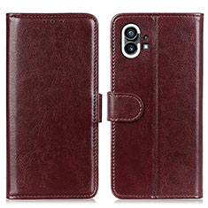 Leather Case Stands Flip Cover Holder M02L for Nothing Phone 1 Brown