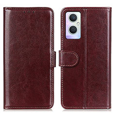 Leather Case Stands Flip Cover Holder M02L for Oppo A96 5G Brown
