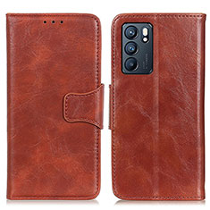 Leather Case Stands Flip Cover Holder M02L for Oppo Reno6 5G Brown