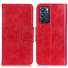 Leather Case Stands Flip Cover Holder M02L for Oppo Reno6 5G Red