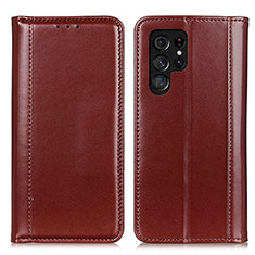 Leather Case Stands Flip Cover Holder M02L for Samsung Galaxy S21 Ultra 5G Brown