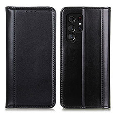 Leather Case Stands Flip Cover Holder M02L for Samsung Galaxy S22 Ultra 5G Black