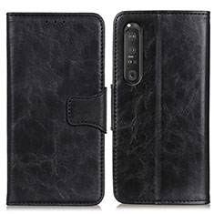 Leather Case Stands Flip Cover Holder M02L for Sony Xperia 1 III Black