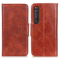 Leather Case Stands Flip Cover Holder M02L for Sony Xperia 1 III Brown