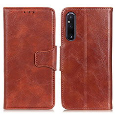 Leather Case Stands Flip Cover Holder M02L for Sony Xperia 1 V Brown