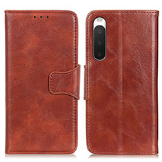 Leather Case Stands Flip Cover Holder M02L for Sony Xperia 10 IV Brown