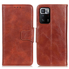 Leather Case Stands Flip Cover Holder M02L for Xiaomi Redmi Note 10 Pro 5G Brown