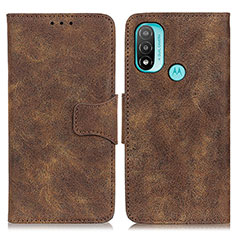 Leather Case Stands Flip Cover Holder M03L for Motorola Moto E20 Brown