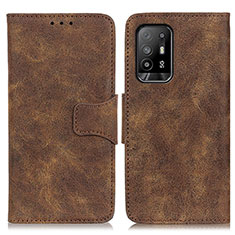 Leather Case Stands Flip Cover Holder M03L for Oppo Reno5 Z 5G Brown