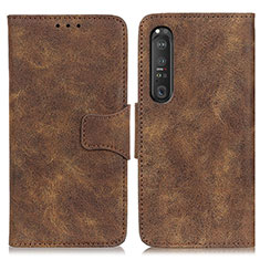 Leather Case Stands Flip Cover Holder M03L for Sony Xperia 1 III Brown