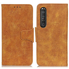 Leather Case Stands Flip Cover Holder M03L for Sony Xperia 1 III Khaki