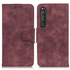 Leather Case Stands Flip Cover Holder M03L for Sony Xperia 1 III Purple