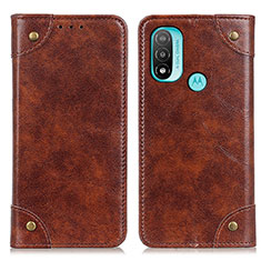 Leather Case Stands Flip Cover Holder M04L for Motorola Moto E30 Brown