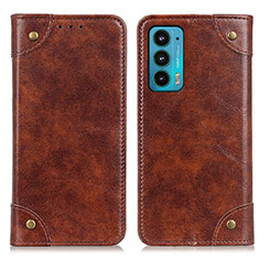 Leather Case Stands Flip Cover Holder M04L for Motorola Moto Edge Lite 5G Brown