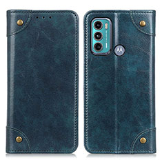 Leather Case Stands Flip Cover Holder M04L for Motorola Moto G60 Blue