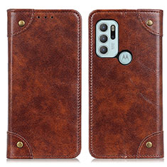 Leather Case Stands Flip Cover Holder M04L for Motorola Moto G60s Brown