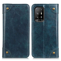 Leather Case Stands Flip Cover Holder M04L for Oppo Reno5 Z 5G Blue