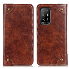 Leather Case Stands Flip Cover Holder M04L for Oppo Reno5 Z 5G Brown