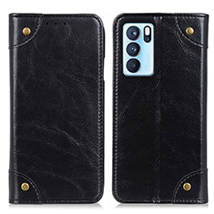 Leather Case Stands Flip Cover Holder M04L for Oppo Reno6 Pro 5G India Black