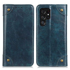 Leather Case Stands Flip Cover Holder M04L for Samsung Galaxy S21 Ultra 5G Blue