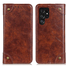 Leather Case Stands Flip Cover Holder M04L for Samsung Galaxy S21 Ultra 5G Brown