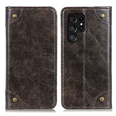 Leather Case Stands Flip Cover Holder M04L for Samsung Galaxy S22 Ultra 5G Bronze