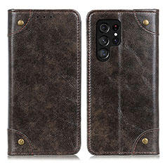 Leather Case Stands Flip Cover Holder M04L for Samsung Galaxy S23 Ultra 5G Bronze