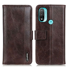 Leather Case Stands Flip Cover Holder M05L for Motorola Moto E20 Brown
