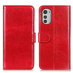 Leather Case Stands Flip Cover Holder M05L for Motorola Moto E32 Red