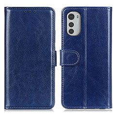 Leather Case Stands Flip Cover Holder M05L for Motorola Moto E32s Blue