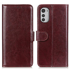 Leather Case Stands Flip Cover Holder M05L for Motorola Moto E32s Brown