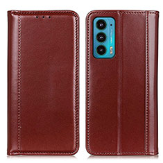 Leather Case Stands Flip Cover Holder M05L for Motorola Moto Edge 20 5G Brown