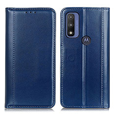 Leather Case Stands Flip Cover Holder M05L for Motorola Moto G Pure Blue