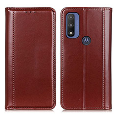 Leather Case Stands Flip Cover Holder M05L for Motorola Moto G Pure Brown