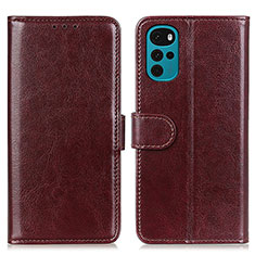 Leather Case Stands Flip Cover Holder M05L for Motorola Moto G22 Brown