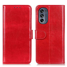 Leather Case Stands Flip Cover Holder M05L for Motorola Moto G62 5G Red