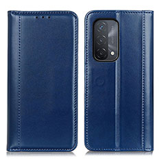 Leather Case Stands Flip Cover Holder M05L for Oppo A74 5G Blue