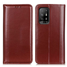 Leather Case Stands Flip Cover Holder M05L for Oppo A95 5G Brown
