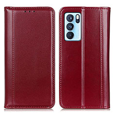 Leather Case Stands Flip Cover Holder M05L for Oppo Reno6 Pro 5G India Red