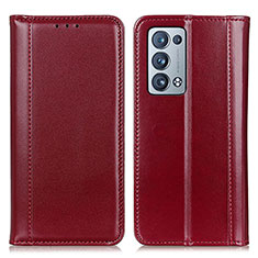 Leather Case Stands Flip Cover Holder M05L for Oppo Reno6 Pro 5G Red