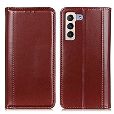 Leather Case Stands Flip Cover Holder M05L for Samsung Galaxy S21 FE 5G Brown