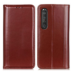 Leather Case Stands Flip Cover Holder M05L for Sony Xperia 1 III Brown