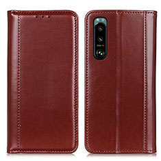 Leather Case Stands Flip Cover Holder M05L for Sony Xperia 5 III Brown